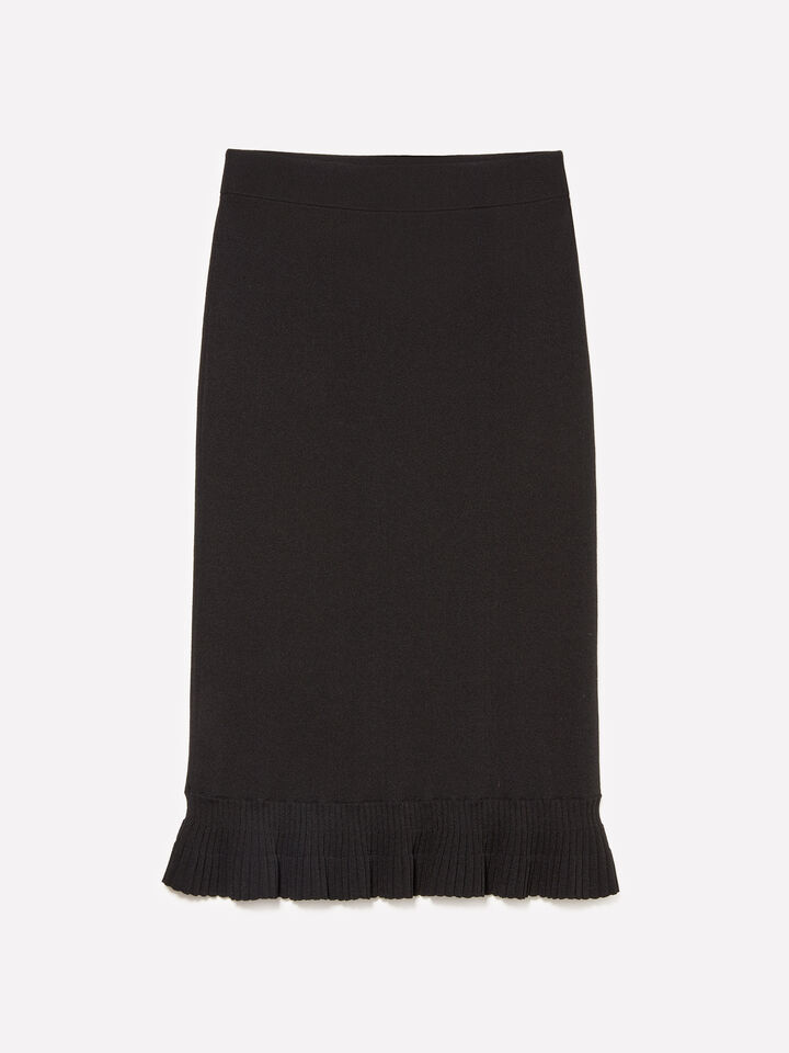 Black knit skirt with rouches - women's midi skirts - Black | Sisley image number 5